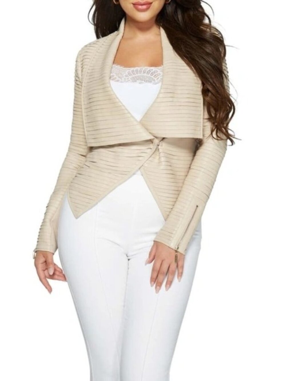 Marciano Los Angeles Women's Shayna Drape Jacket Leather Beige Size 6